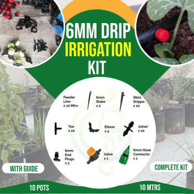 6mm Drip Irrigation Kit – Complete DIY Watering Set for Terrace & Kitchen Gardening (10 Meter Feeder Line)
