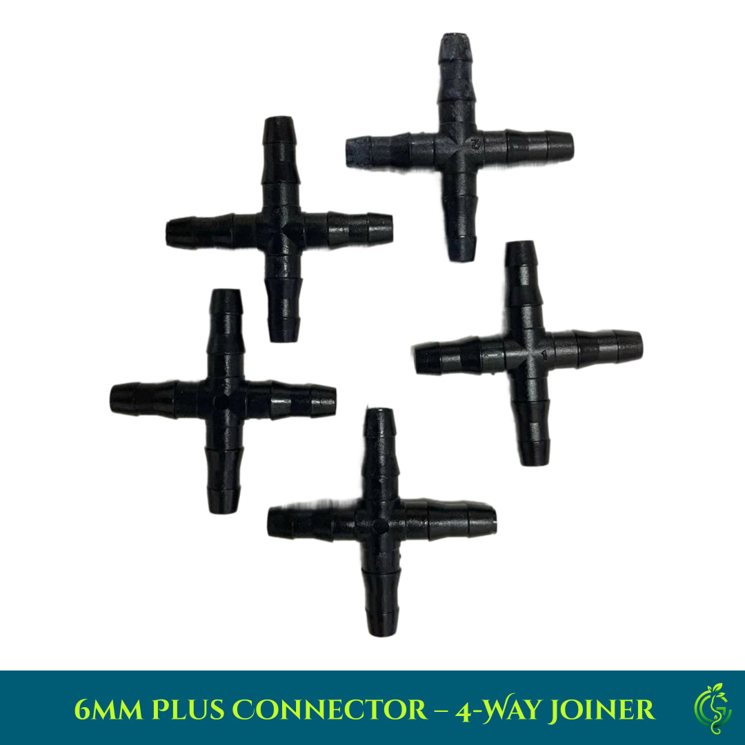 6mm Plus Connector – 4-Way Joiner for Drip Irrigation Systems (Pack of 5)