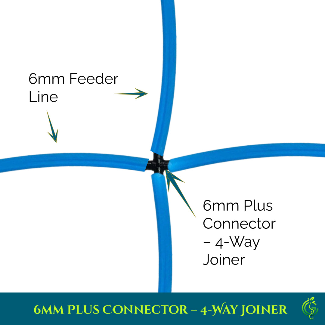 6mm Plus Connector – 4-Way Joiner for Drip Irrigation Systems (Pack of 5)