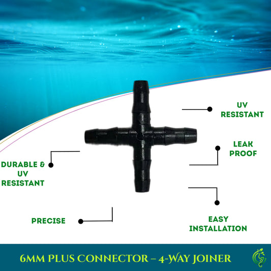 6mm Plus Connector – 4-Way Joiner for Drip Irrigation Systems (Pack of 5)