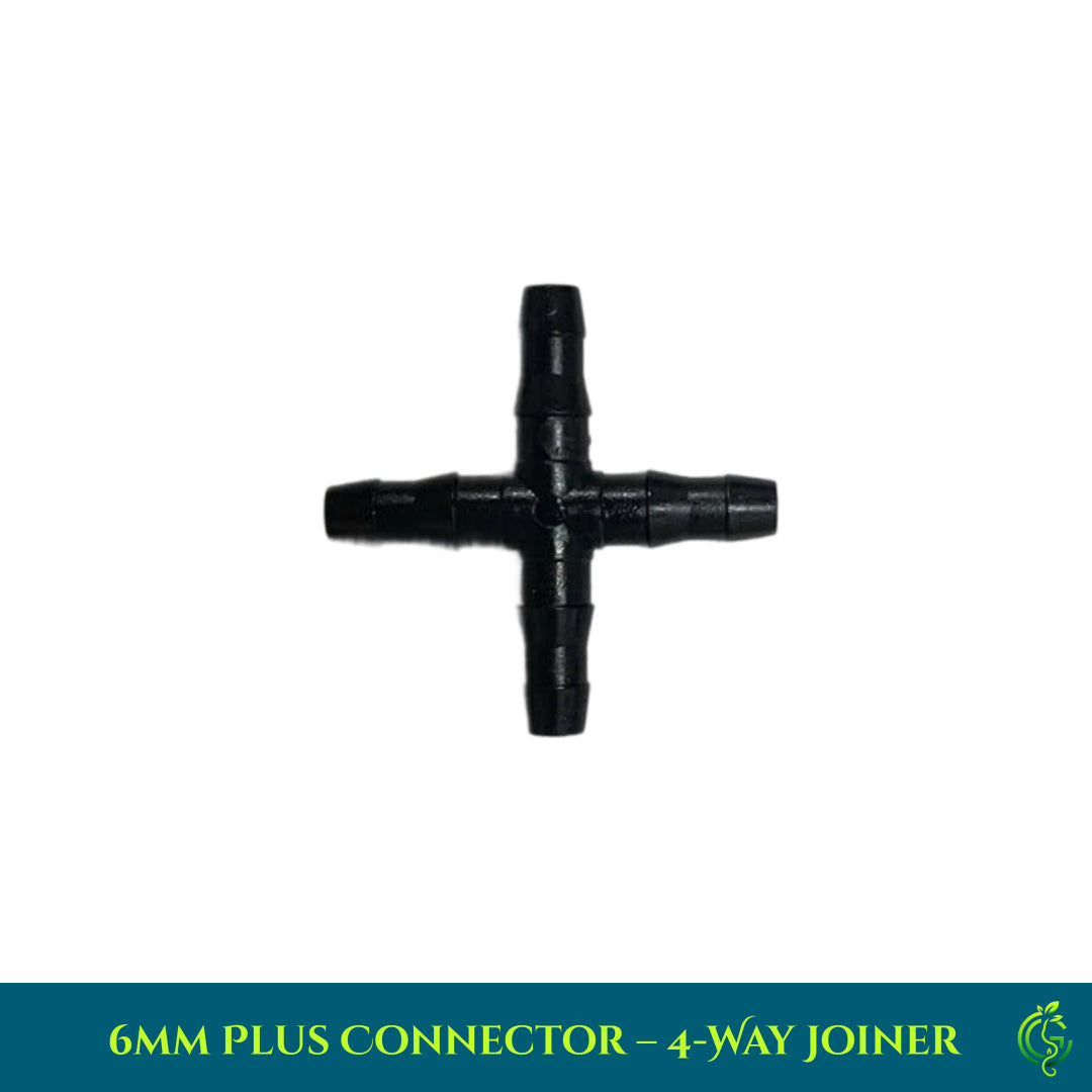 6mm Plus Connector – 4-Way Joiner for Drip Irrigation Systems (Pack of 5)