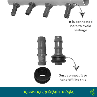 16mm Rubber Grommet with Take-Off Joiner | Complete Drip Irrigation Connector Set