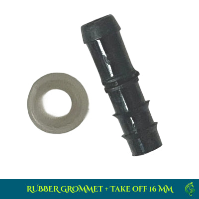 16mm Rubber Grommet with Take-Off Joiner | Complete Drip Irrigation Connector Set