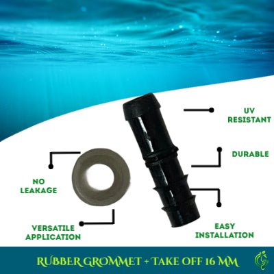 16mm Rubber Grommet with Take-Off Joiner | Complete Drip Irrigation Connector Set