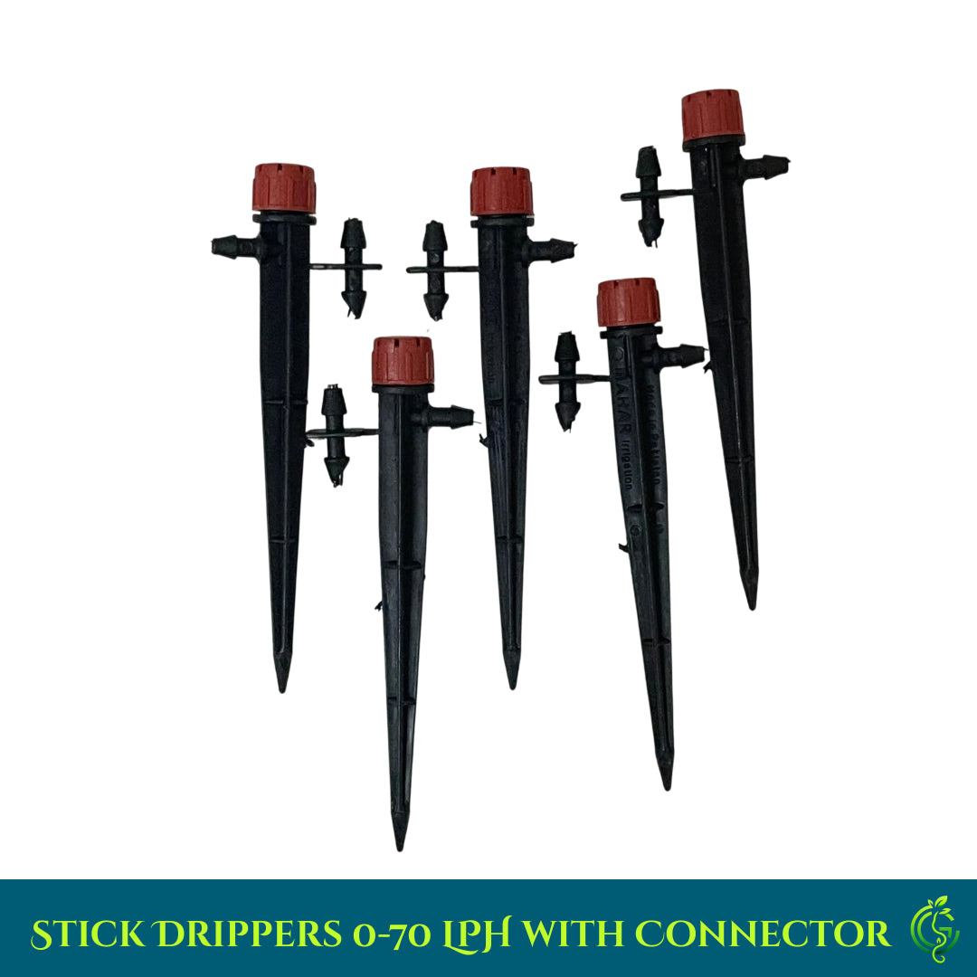 Stick Drippers 0-70 LPH with Connector – Extended Reach Irrigation Solution (Pack of 5)