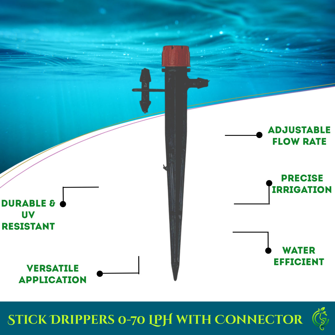 Stick Drippers 0-70 LPH with Connector – Extended Reach Irrigation Solution (Pack of 5)