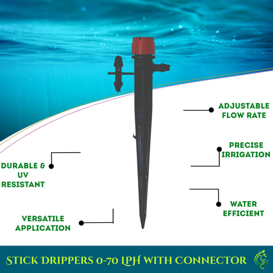 Stick Drippers 0-70 LPH with Connector – Extended Reach Irrigation Solution (Pack of 5)