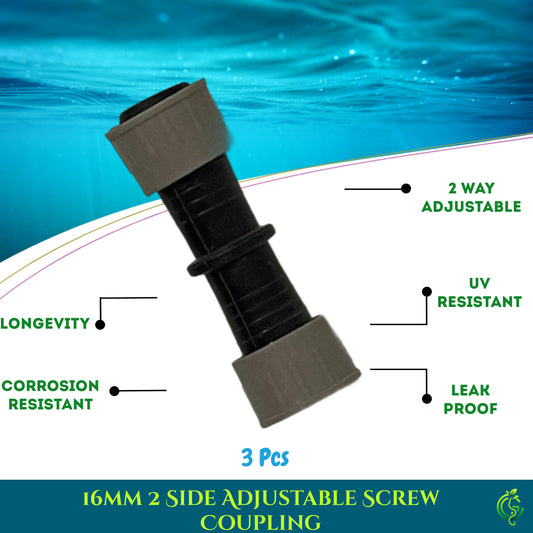 Drip Irrigation System 16mm 2 Side Adjustable Screw Coupling (Pack of 3)